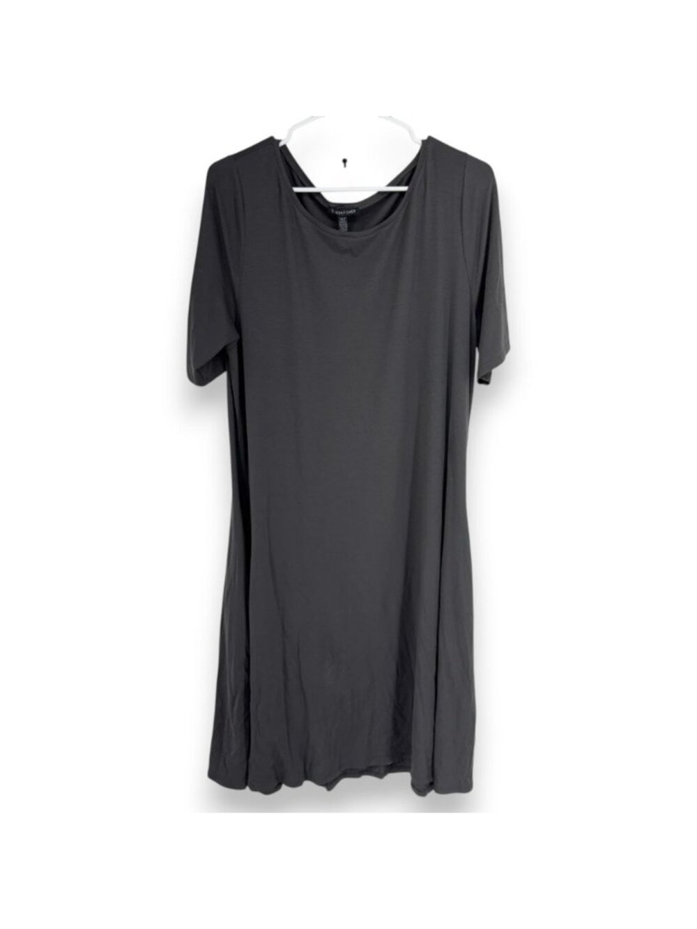 Eileen Fisher Women XL Ballet Neck Short Sleeve Dress Ash Gray Knee Length NEW